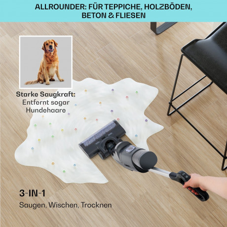 Klarstein Klarstein Akku-Hand-und Stielstaubsauger Caswell Plus, 150 W, beutellos, Nass Trocken Sauger Akku Kabellos Beutellos LED 150 Беспроводной ручной и стержневой пылесос Klarstein Caswell Plus, 150 Вт, без мешка, пылесос для влажной и сухой уборки,