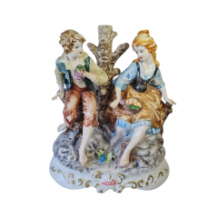 Статуэтка винтажная Lovato "Юноша с девушкой у фамильного древа", фарфор, 40 x 37 см, Германия, 1960-70гг.