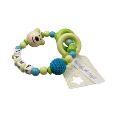 kleinerStorch Greifling mit Name – Madchen  Jungen Beissring personalisiert – Holz Rassel Bar lemon grun Игрушка-клатч с именем