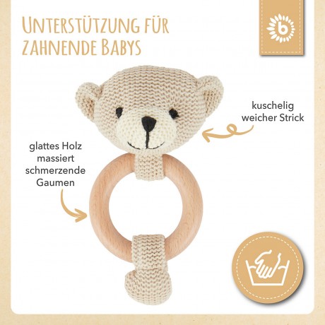 bieco Greifling Holz Natur Baby Beissring Gehakelt Rassel O 8cm Greifring Zahnungshilfe Greiflinge Игрушка-клатч из натурального дерева