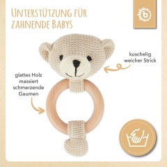 bieco Greifling Holz Natur Baby Beissring Gehakelt Rassel O 8cm Greifring Zahnungshilfe Greiflinge Игрушка-клатч из натурального дерева