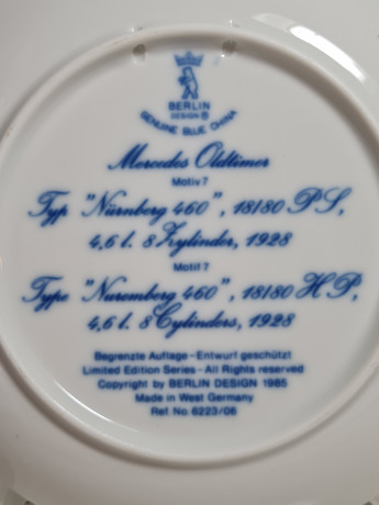 Тарелка декоративная винтажная Genuine Blue China "Тур Мерседес Бенц. Нюрнберг", мотив 7, фарфор, 19.5 см,Германия, 1960-70гг.