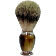 Golddachs Rasierpinsel Galalith Kunsthorngriff mit Messing verchromt, Zupfhaar  Помазок для бритья Galalith Ручка из искусственного рога с хромированной латунью, выщипанные щетинки