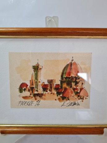 Картина винтажная "Флоренция. Вид на город" /  худ. А.Сукуллиа, в раме, 19,5 х 15 см, Италия, 1994 год.