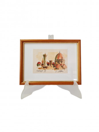 Картина винтажная "Флоренция. Вид на город" /  худ. А.Сукуллиа, в раме, 19,5 х 15 см, Италия, 1994 год.