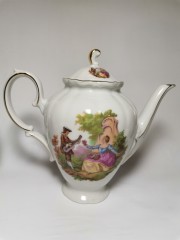 Winterling Schwarzenbach Bavaria, Винтерлинг Шварзенбах Кофейный набор на 5 персон с изображением мотивов "Галантная сцена" Фрагонара, Германия, 1950г