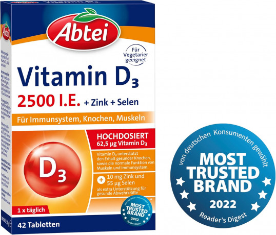 ABTEI Vitamin D3 2500 I.E. Tabletten Titandioxidfr 42st, Витамин D3 2500 + Цинк + Селен, 42шт